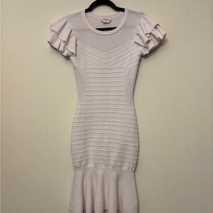 Bebe Off White Ruffled Pleated Bodycon Mini Dress